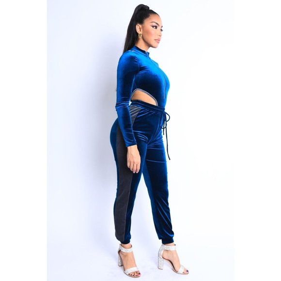 Women's Sexy Cute Velvet Bodysuit and Matching Jogger Pants 2 Piece Set S M L - Picture 9 of 14